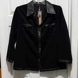 NWT Black Women's Shacket with Faux Leather Trim